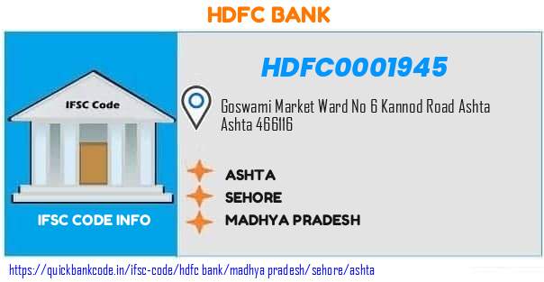 Hdfc Bank Ashta HDFC0001945 IFSC Code