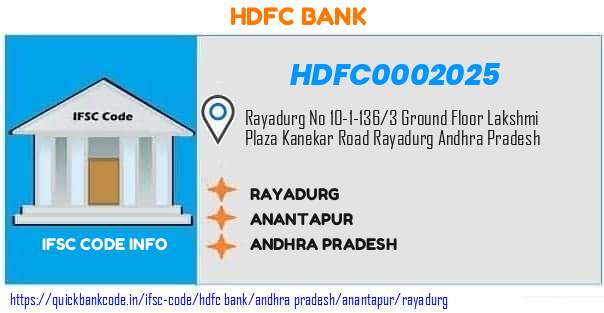 Hdfc Bank Rayadurg HDFC0002025 IFSC Code