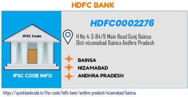 Hdfc Bank Bainsa HDFC0002276 IFSC Code
