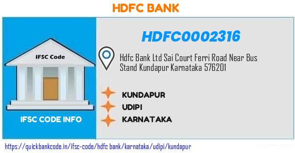 Hdfc Bank Kundapur HDFC0002316 IFSC Code