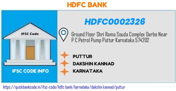 Hdfc Bank Puttur HDFC0002326 IFSC Code