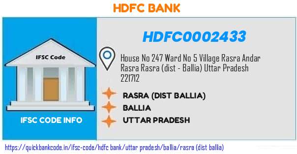 Hdfc Bank Rasra dist Ballia HDFC0002433 IFSC Code