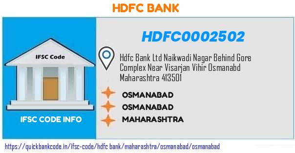 Hdfc Bank Osmanabad HDFC0002502 IFSC Code
