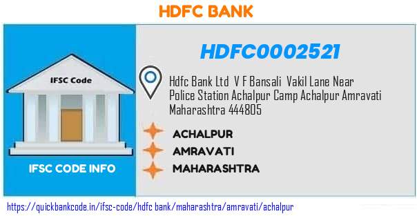 HDFC0002521 HDFC Bank. ACHALPUR