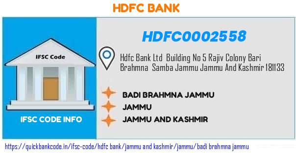 Hdfc Bank Badi Brahmna Jammu HDFC0002558 IFSC Code