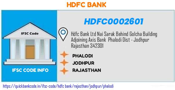 Hdfc Bank Phalodi HDFC0002601 IFSC Code