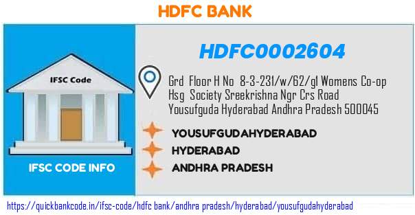 Hdfc Bank Yousufgudahyderabad HDFC0002604 IFSC Code