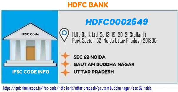 Hdfc Bank Sec 62 Noida HDFC0002649 IFSC Code