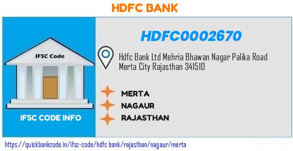 Hdfc Bank Merta HDFC0002670 IFSC Code