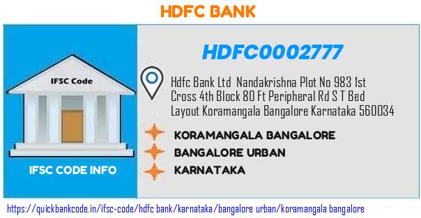 Hdfc Bank Koramangala Bangalore HDFC0002777 IFSC Code