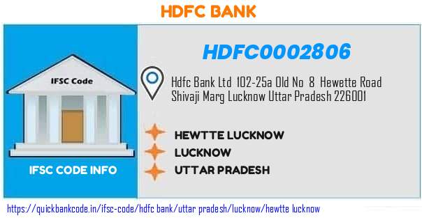 Hdfc Bank Hewtte Lucknow HDFC0002806 IFSC Code