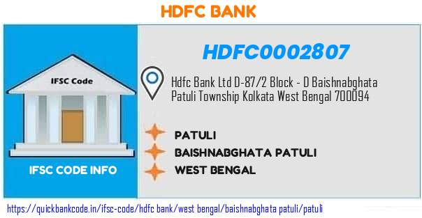 Hdfc Bank Patuli HDFC0002807 IFSC Code