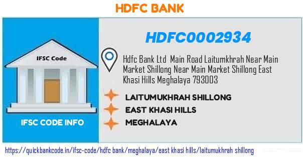 Hdfc Bank Laitumukhrah Shillong HDFC0002934 IFSC Code