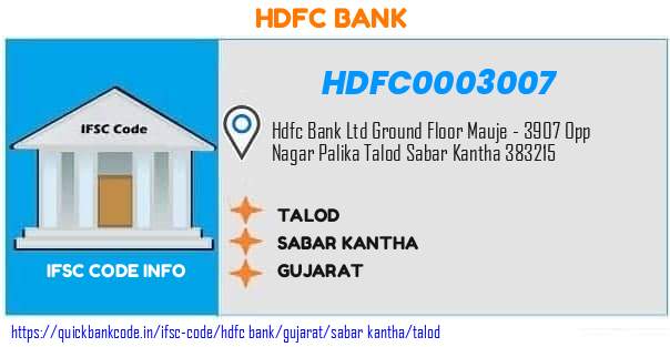 Hdfc Bank Talod HDFC0003007 IFSC Code