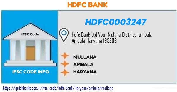 Hdfc Bank Mullana HDFC0003247 IFSC Code