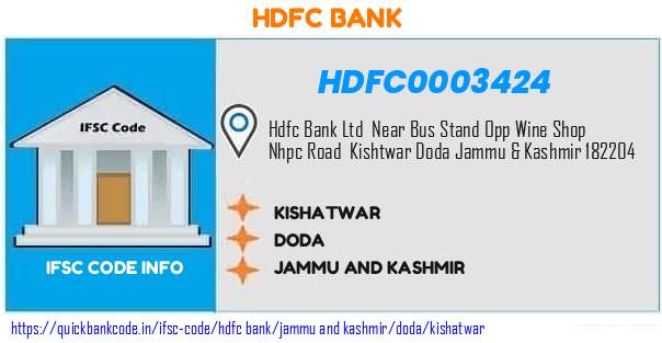 Hdfc Bank Kishatwar HDFC0003424 IFSC Code