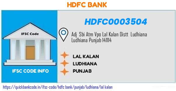 Hdfc Bank Lal Kalan HDFC0003504 IFSC Code