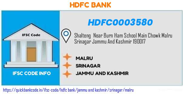 Hdfc Bank Malru HDFC0003580 IFSC Code