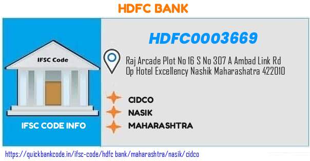 Hdfc Bank Cidco HDFC0003669 IFSC Code