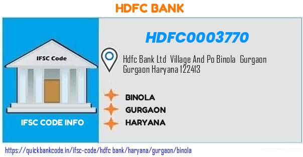 Hdfc Bank Binola HDFC0003770 IFSC Code
