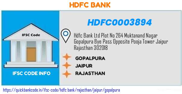 Hdfc Bank Gopalpura HDFC0003894 IFSC Code