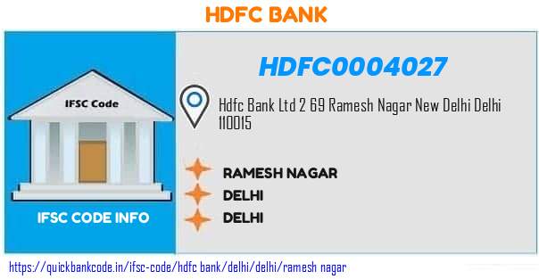 Hdfc Bank Ramesh Nagar HDFC0004027 IFSC Code