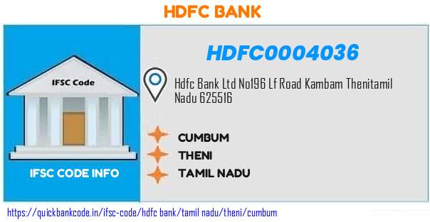 Hdfc Bank Cumbum HDFC0004036 IFSC Code
