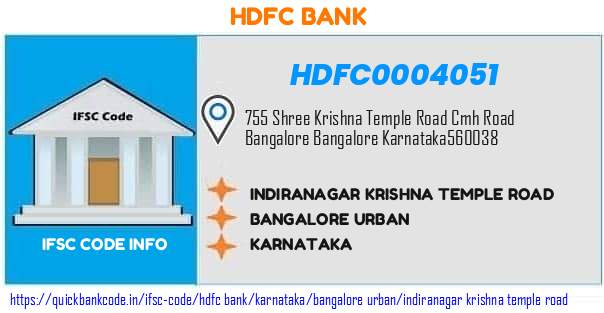 Hdfc Bank Indiranagar Krishna Temple Road HDFC0004051 IFSC Code