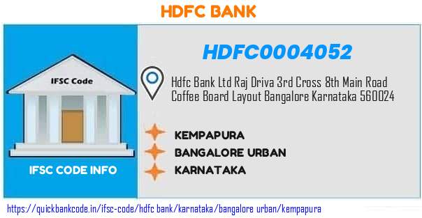 Hdfc Bank Kempapura HDFC0004052 IFSC Code