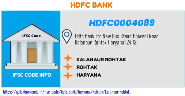 Hdfc Bank Kalanaur Rohtak HDFC0004089 IFSC Code