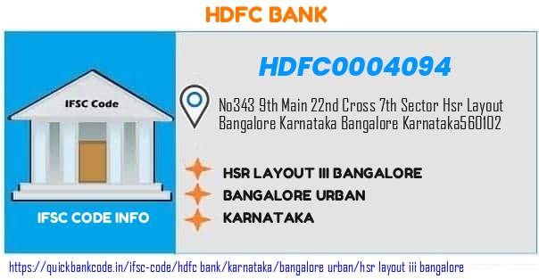 Hdfc Bank Hsr Layout Iii Bangalore HDFC0004094 IFSC Code