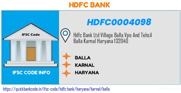 Hdfc Bank Balla HDFC0004098 IFSC Code