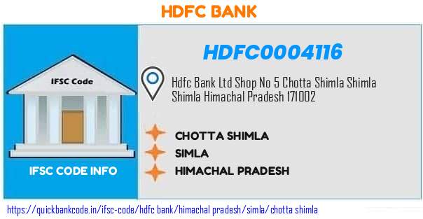 Hdfc Bank Chotta Shimla HDFC0004116 IFSC Code
