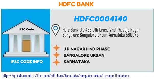 Hdfc Bank J P Nagar Ii Nd Phase HDFC0004140 IFSC Code