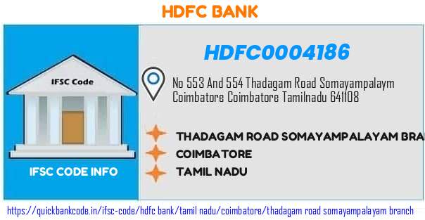Hdfc Bank Thadagam Road Somayampalayam Branch HDFC0004186 IFSC Code