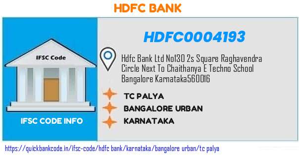 Hdfc Bank Tc Palya HDFC0004193 IFSC Code