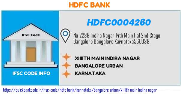 Hdfc Bank Xiiiith Main Indira Nagar HDFC0004260 IFSC Code