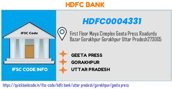 Hdfc Bank Geeta Press HDFC0004331 IFSC Code
