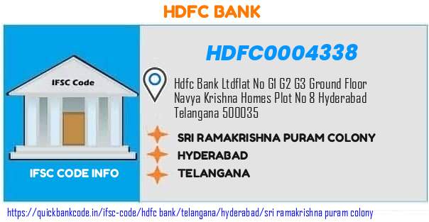 Hdfc Bank Sri Ramakrishna Puram Colony HDFC0004338 IFSC Code