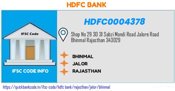 Hdfc Bank Bhinmal HDFC0004378 IFSC Code