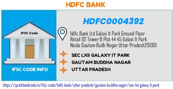 Hdfc Bank Sec Lxii Galaxy It Park HDFC0004392 IFSC Code
