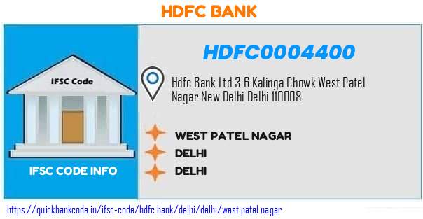 Hdfc Bank West Patel Nagar HDFC0004400 IFSC Code