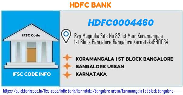 Hdfc Bank Koramangala I St Block Bangalore HDFC0004460 IFSC Code