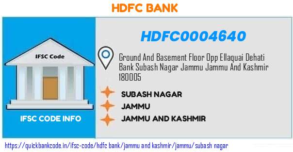 Hdfc Bank Subash Nagar HDFC0004640 IFSC Code