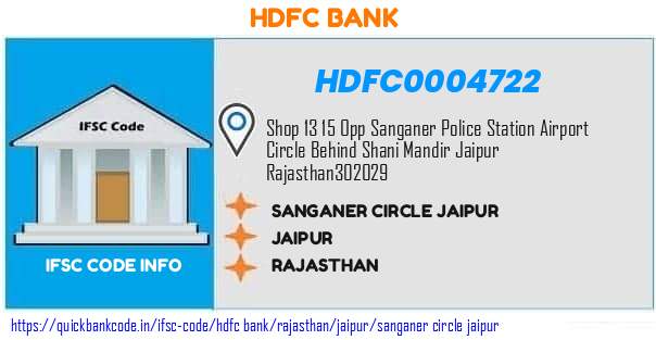 Hdfc Bank Sanganer Circle Jaipur HDFC0004722 IFSC Code