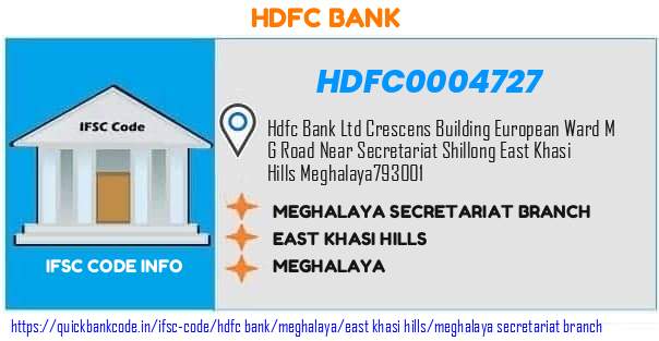 Hdfc Bank Meghalaya Secretariat Branch HDFC0004727 IFSC Code
