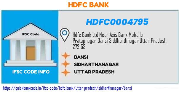 Hdfc Bank Bansi HDFC0004795 IFSC Code