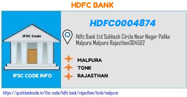 Hdfc Bank Malpura HDFC0004874 IFSC Code