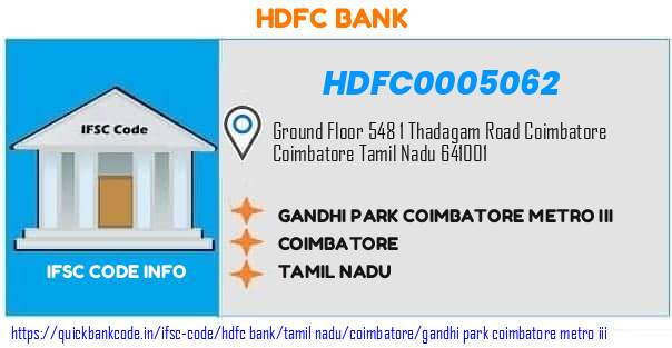 Hdfc Bank Gandhi Park Coimbatore Metro Iii HDFC0005062 IFSC Code