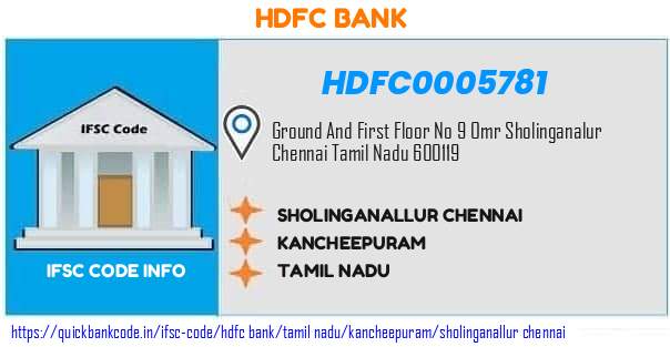 Hdfc Bank Sholinganallur Chennai HDFC0005781 IFSC Code